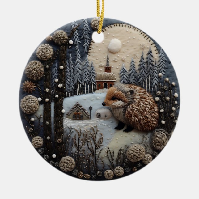 Adorno De Cerámica Hedgehog 3D Chirstmas Animal (Frente)