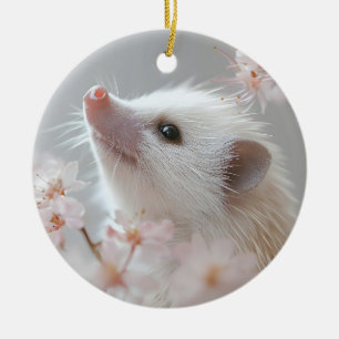 Adorno De Cerámica Hedgehog Adorable Entre Flores De Primavera