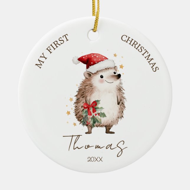 Adorno De Cerámica Hedgehog Baby 1st Christmas Photo Ornament (Frente)