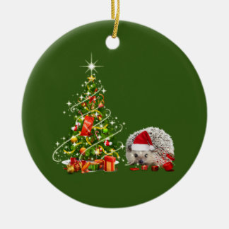 Adorno De Cerámica Hedgehog Con Navidades De LUCES Gorras