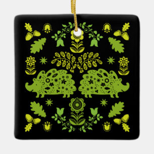 Adorno De Cerámica Hedgehog Folk Art