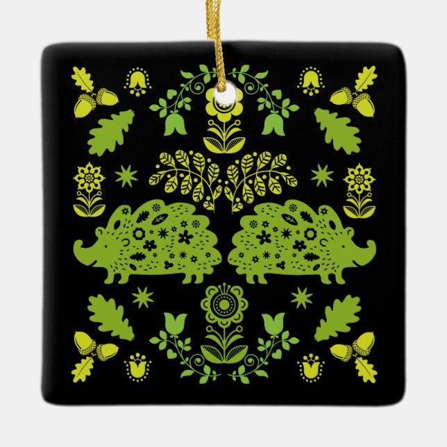 Adorno De Cerámica Hedgehog Folk Art (Anverso)