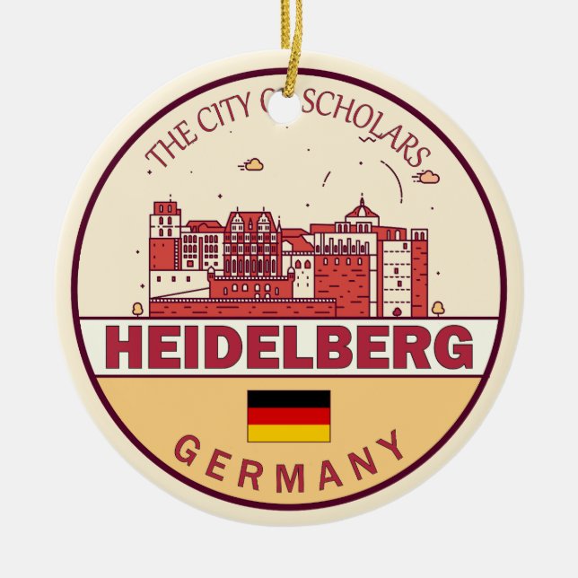 Adorno De Cerámica Heidelberg Alemania City Skyline Emblem (Frente)
