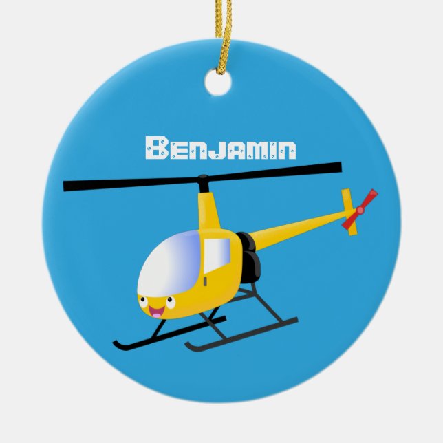Adorno De Cerámica Helicóptero de personalizado alegre amarillo lindo (Frente)