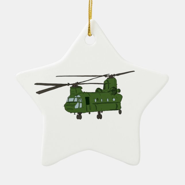 Adorno De Cerámica Helicóptero verde de los militares de CH-47 (Frente)