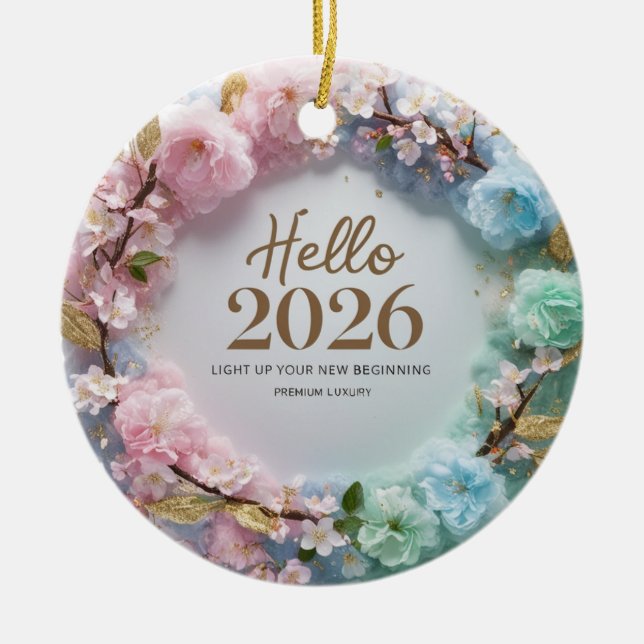 Adorno De Cerámica Hello 2026 Pastel Floral Wreath Ceramic Ornament (Frente)