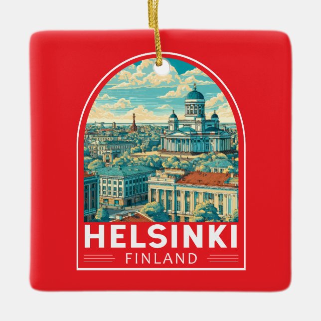Adorno De Cerámica Helsinki Finland Travel Art Emblem (Anverso)