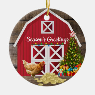 Adorno De Cerámica Hen Navidades Red Barn Farm