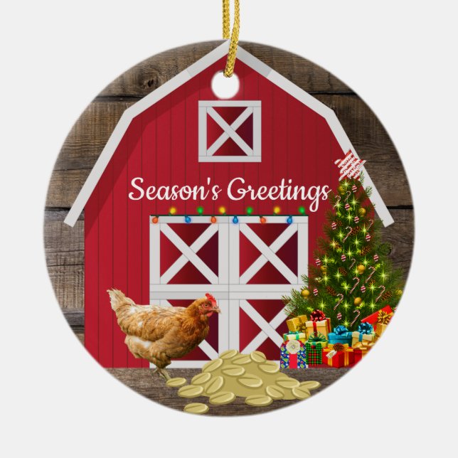 Adorno De Cerámica Hen Navidades Red Barn Farm (Frente)