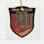 Adorno De Cerámica Hendy Woods State Park California Badge Vintage<br><div class="desc">Ilustracion del Parque Estatal Hendy Woods en un estilo insignia.</div>