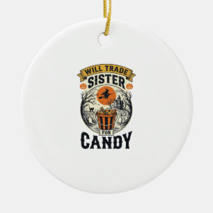 Adorno De Cerámica Hermana de Halloween Cambiará Por Dulces Vintage_1