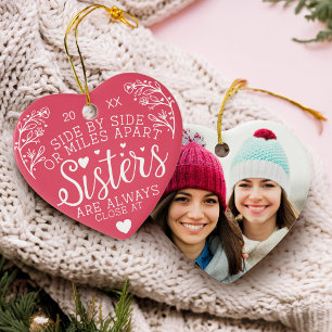 Adorno De Cerámica Hermanas conectadas a la foto del corazón Keepsak