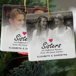 Adorno De Cerámica Hermanas Script Cita Hot Pink Heart Photo Keepsake