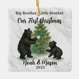 Adorno De Cerámica Hermano Mayor Hermano Menor Oso Navidad Personaliz