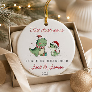 Adorno De Cerámica Hermano mayor y menor dinosaurio de Navidad