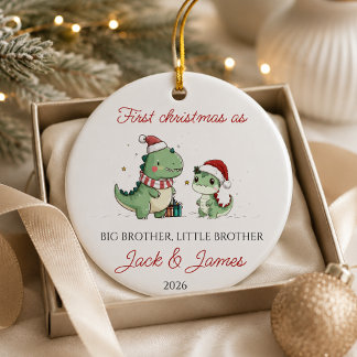 Adorno De Cerámica Hermano mayor y menor dinosaurio de Navidad