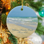 Adorno De Cerámica Hermosa casa de playa Personalizado nombre familia<br><div class="desc">Hermosa playa adornada con magníficas fotografías de la costa, en las que aparece un paracaidista de bonito parado al borde de las olas del océano en un soleado día de verano. Unas bonitas olas de agua azul verdoso se extienden hasta la orilla de arena donde tu nombre está personalizado en...</div>