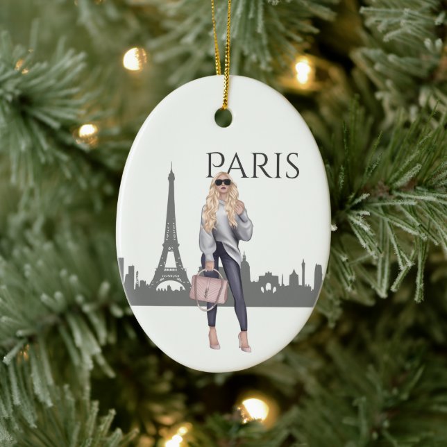 Adorno De Cerámica Hermosa Chica de moda en París Navidades (Árbol)