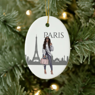 Adorno De Cerámica Hermosa Chica de moda en París Navidades