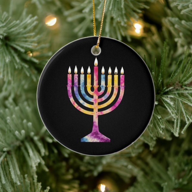 Adorno De Cerámica Hermosa cosecha Hanukkah Menorah Feliz Hanukkah (Árbol)