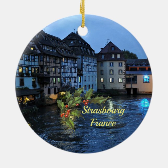 Adorno De Cerámica Hermosa Estrasburgo, Francia con Navidades holgado (Atrás)