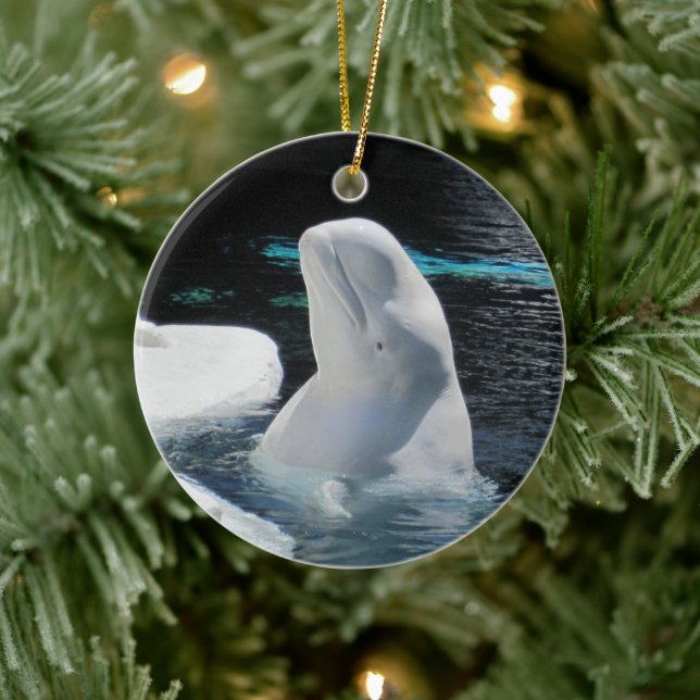 Adorno De Cerámica Hermosa festividad de ballena blanca Beluga (Árbol)