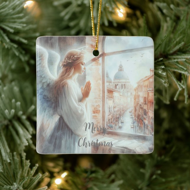 Adorno De Cerámica Hermosa Figura Angélica de Aura Blanca Orando (Árbol)