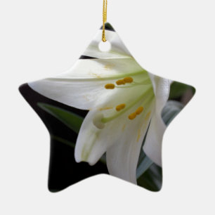 Adorno De Cerámica Hermosa flor de lirio de Pascua blanca pura en neg