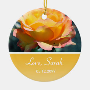 Adorno De Cerámica hermosa flor de rosa amarilla feliz cumpleaños vac