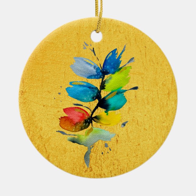 Adorno De Cerámica Hermosa flor floral floja de acuarela (Frente)