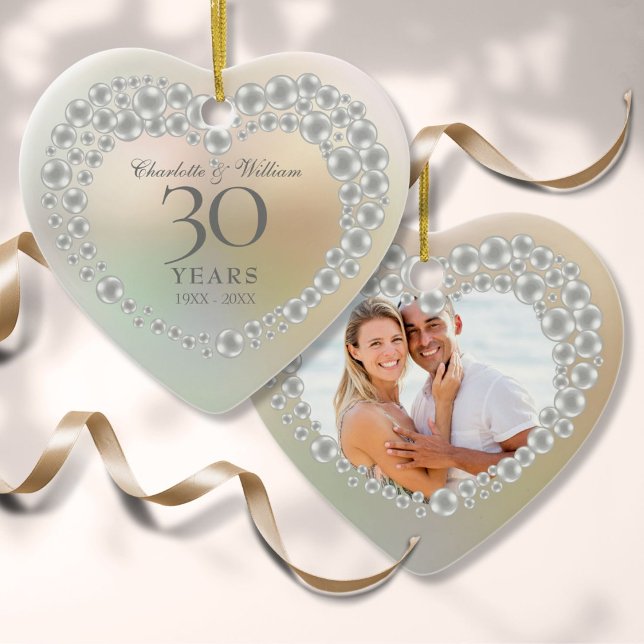 Adorno De Cerámica Hermosa foto de Pearl 30 Aniversario (Beautiful Pearl 30th Anniversary Photo Ceramic Ornament)