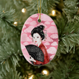Adorno De Cerámica Hermosa Geisha japonesa y Navidades en la nube