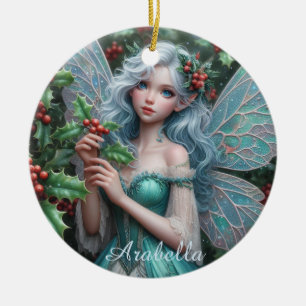 Adorno De Cerámica Hermosa hada de diciembre en Holly
