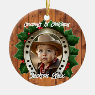 Adorno De Cerámica Hermosa Holly y Horseshoe Primera Navidad