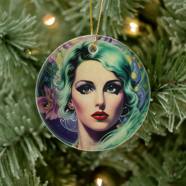 Adorno De Cerámica Hermosa lavanda y verde estilo retro mujer (Árbol)