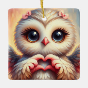 Adorno De Cerámica Hermosa Lechuza Corazón de Amor