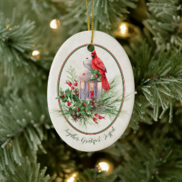 Adorno De Cerámica Hermosa linterna con acebo y Navidad cardenal 