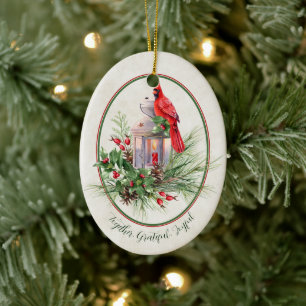 Adorno De Cerámica Hermosa linterna con acebo y Navidad cardenal 