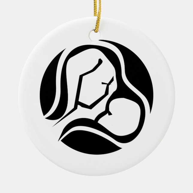 Adorno De Cerámica Hermosa madre y bebé Navidades blancos negros (Frente)