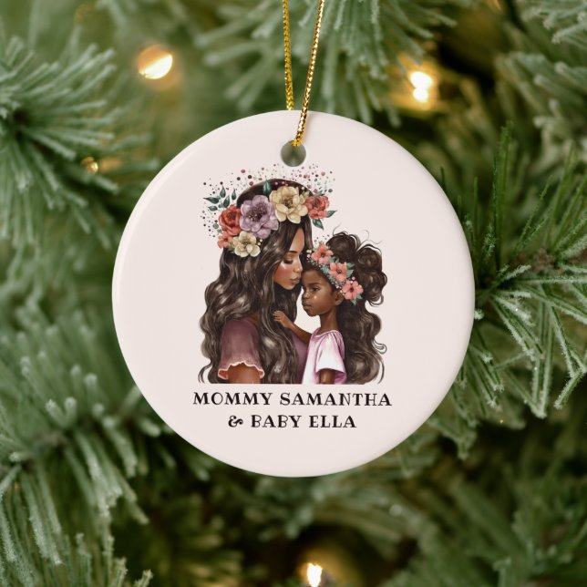 Adorno De Cerámica Hermosa madre y hija negras (2) (Árbol)