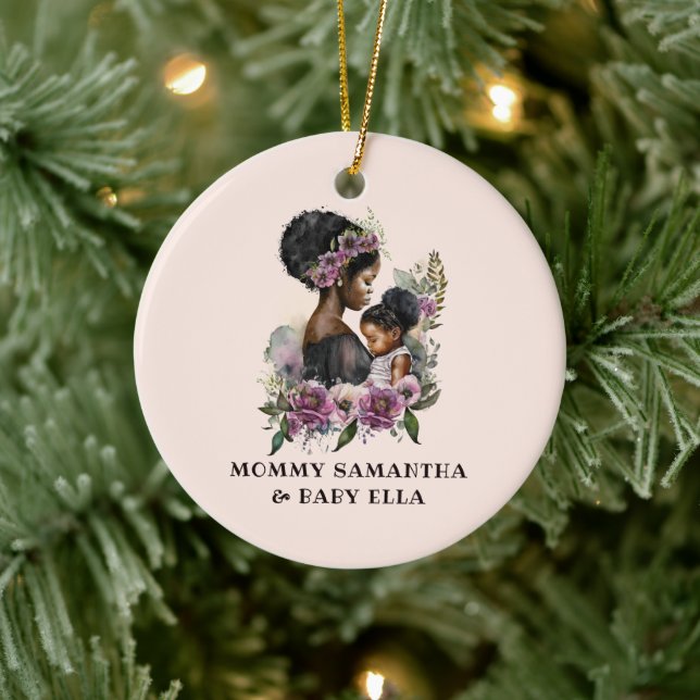 Adorno De Cerámica Hermosa mamá y hija negras (6) (Árbol)