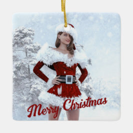 Adorno De Cerámica Hermosa mujer Navidad por la nieve de invierno