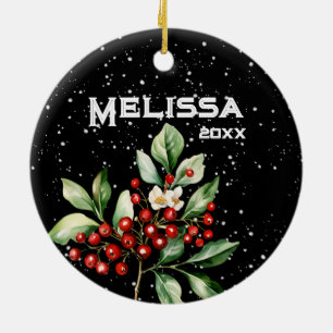 ADORNO DE CERÁMICA HERMOSA NAVIDAD DE MERRY, HOLLY SPRIG, ALMACENAMIE