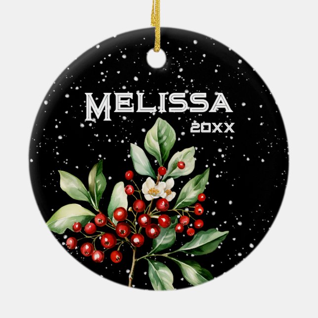 ADORNO DE CERÁMICA HERMOSA NAVIDAD DE MERRY, HOLLY SPRIG, ALMACENAMIE (Atrás)