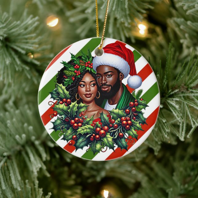 Adorno De Cerámica Hermosa pareja negra Holly navidades escribieron a (Árbol)