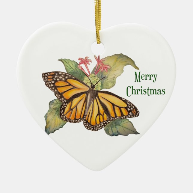 Adorno De Cerámica Hermosa pintura estilo mariposa monarca dorada (Frente)