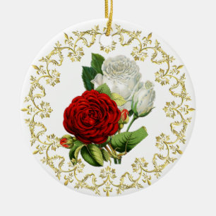 Adorno De Cerámica Hermosa Rosa Roja / Primer Navidad Juntos