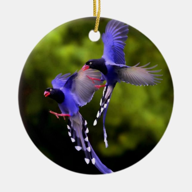 Adorno De Cerámica Hermosas aves en florido árbol de Navidad (Frente)