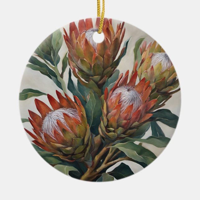 Adorno De Cerámica Hermosas flores de Protea de Sudáfrica (Frente)