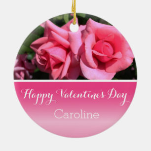 Adorno De Cerámica Hermosas flores de rosa rosa caliente del día de S